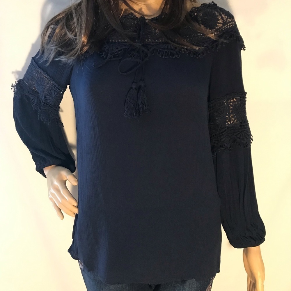 NWT Ella Moon XS Standard Bubble Sleeve Top Navy Blue - Picture 3 of 6